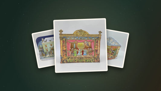 The Christmas Pantomime card with two more hand-painted cards behind it